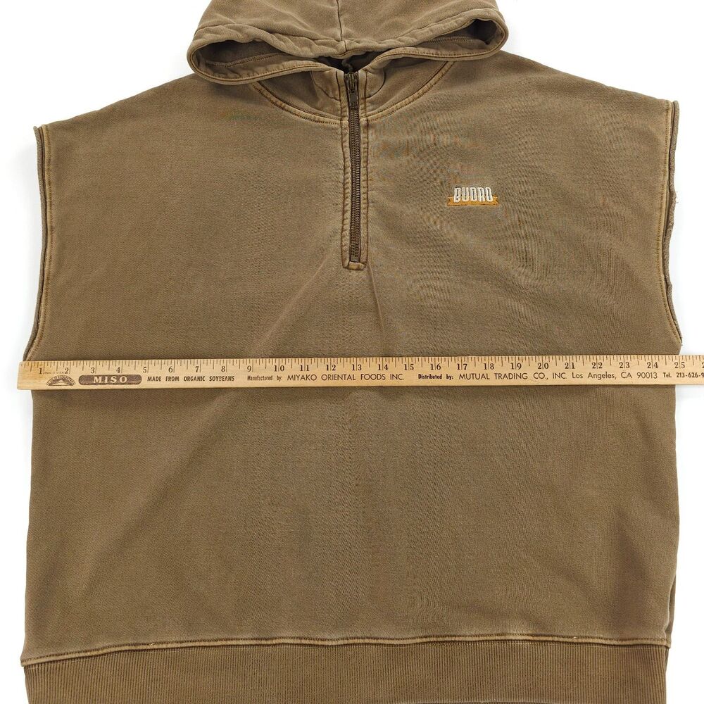 BUDRO Hickory Hero Half Zip Sleeveless Hoodie Minimal Grunge Streetwear 90s Y2k - Picture 3 of 11